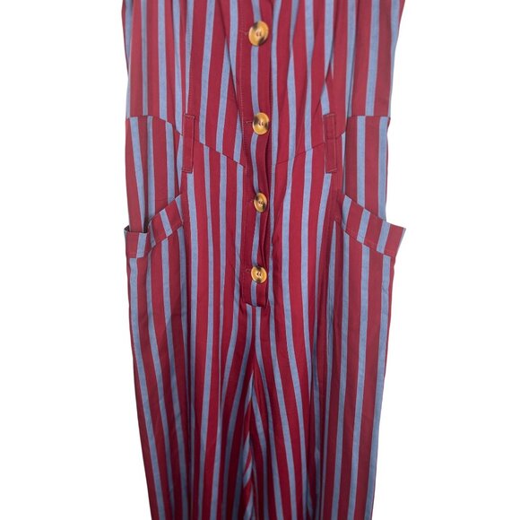 Free People City Girl Striped Red & Blue Wide-Leg Jumpsuit Button-Front Size 2 - Picture 6 of 14